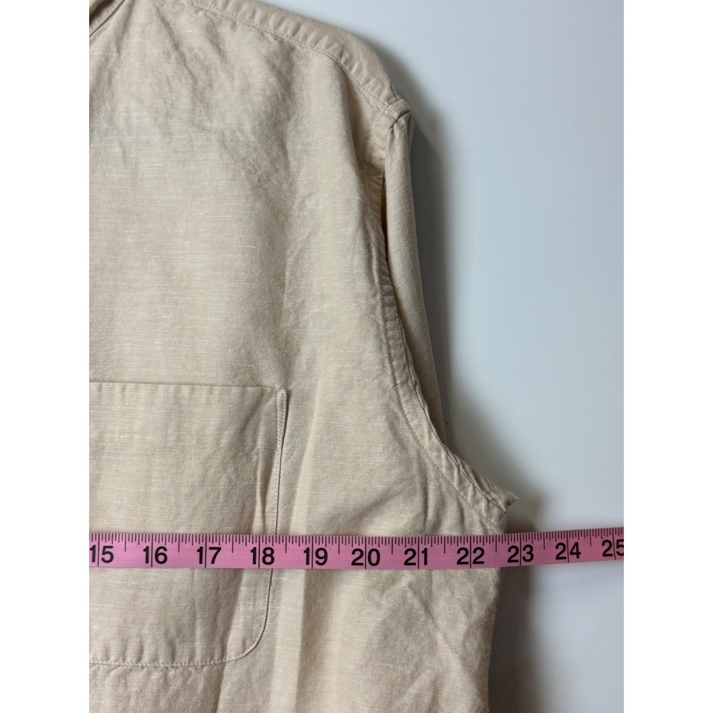 Uniqlo Mens Cotton Linen Band Collar Shirt Beige Tan casual Large - Picture 8 of 8